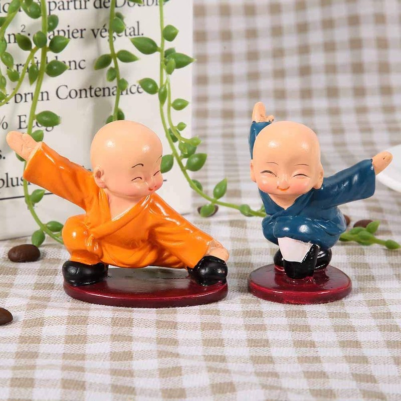 Monks Figurine, 4pcs Cute Kungfu Little Monk Statue Resin Buddhism