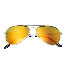 Ultra Kids Sunglasses - Classic Pilot Style UV400 Protection - Durable Metal Frames & Polycarbonate Lenses - Retro Look for Boys Girls - Stylish Sunglasses for Children - Silver with Orange Lenses