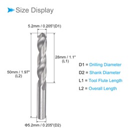 CoCud Full Carbide Drill Bit 5.2 mm Diameter YG6 (C2/K20) Tungsten Carbide Straight Shank Twist Drill Bit - (Application: for Stainless Steel Steel Alloy) Pack of 1