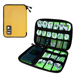 Lcsmaokin Electronics Organizer, Portable Waterproof Travel Storage Bag for Small Charging Cord Storage, Charger, SD Card etc, for Travel, Business, Yellow Green