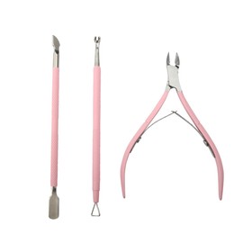 DDKY 3-Piece Set Cuticle Remover Cuticle Nipper with Cuticle Pusher, Stainless Steel Cuticle Pusher, Cuticle Removal Manicure Set for Removing Excess Pink