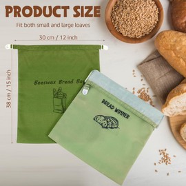 SilTriangle 4 Pcs Bread Bags, Oil Wax Lining, Buckle-type Bread Bags for Homemade Sourdough, Keep Loaf Fresh Extra Large, Freezer, Reusable and Easy to Clean Handmade Food Storage Baking Accessories