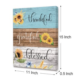 Modern Rustic Thankful Grateful Blessed Sign Wall Art Frame Canvas, Sunflower Home Decor Canvas Painting Wall Artwork Ready to Hang for Home Farmhouse Kitchen Dining Wall Decor-12 x 15 Inches
