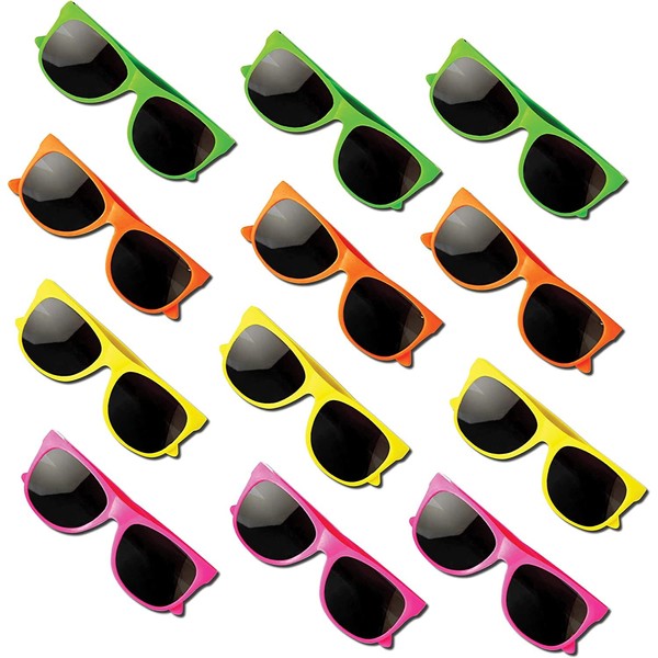 Neliblu Kids Sunglasses Party Favors 80’s Style Sun Glasses for Beach and Pool Parties, Carnival Prizes, Party Favors, Party Toys, Bulk Pack Neon Sunglasses for Kids And Adults (1 Dozen)