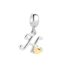 Symretie Women's 925 Sterling Silver Charm Pendant Letter A-Z Beads Charms with Yellow Heart Compatible with European Bracelets and Necklace, Silver
