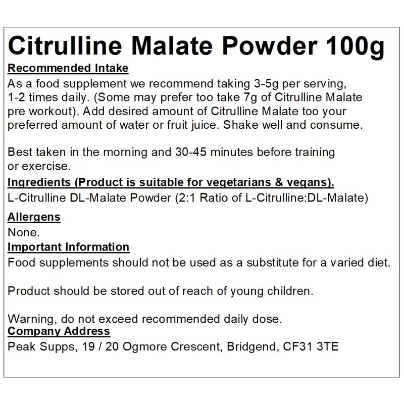 Citrulline Malate Powder 100g | Pure | 2 to 1