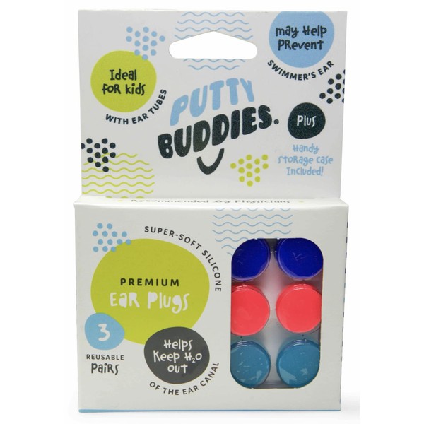 PUTTY BUDDIES Original Swimming Earplugs 3-Pair Pack (Purple/Teal/Magenta)