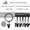 WeeksEight 40 Pack Black Curtain Rings with Clips, Curtain Hooks