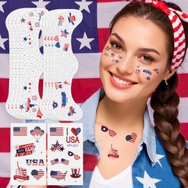 MEICOLY USA Face Glitter Star Freckles Temporary Tattoos,4th of July Face Tattoos Accessories Outfits for Women,Fourth of July Red White Blue Accessories,8 Face Glitter Freckles +13 Temporary Tattoos