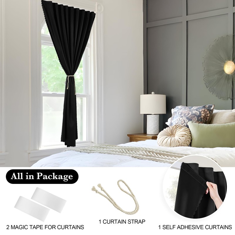 RYB HOME No Drill Adhesive 100% Blackout Curtains for Bedroom