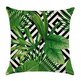 Cushion Covers 45 x 45 cm，Set of 4 pillow cover Cotton and Linen Pillow case Cushion Covers for Sofa garden bed couch cushions(Leaf-4)