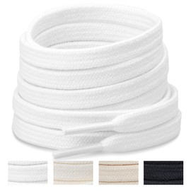 Handshop Wide Flat Athletic Shoelaces 5/16"(2 Pair) - Shoe Laces for Sneakers and Casual Shoes Replacements White 47 inch (120cm)