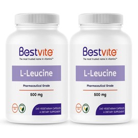 BESTVITE L-Leucine 500mg per Capsule (480 Vegetarian Capsules) (240x2) - No Stearates - No Fillers - No Flow Agents - Vegan - Non GMO - Gluten Free