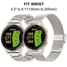 TRUMiRR Women Band Sets for Garmin Approach S50 Cream Gold, 20mm Stainless Steel Watchband + Mesh Strap for Vivoactive 5 / Vivoactive 6 Lunar Gold