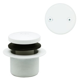 Westbrass D93-2-50 1-1/2" Tip-Toe Bathtub Drain Plug Trim Set with Two-Hole Overflow Faceplate, 1-Pack, Powder Coat White