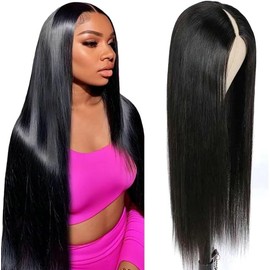 Human Hair Wig V Part Wig Human Hair Wig Straight Wig U Part Human Hair Wig Glueless Human Hair Wigs For Black Women Human Hair Natural Black Color 22 Inch