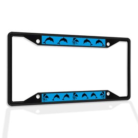 Fastasticdeals Metal Insert License Plate Frame Dolphins Silhouette Ocean Beach Weatherproof Car Accessories Black 4 Holes Solid Insert