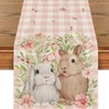 Easter Table Runner - Bunny Rabbit Floral Leaves Spring Table