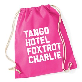 Hippowarehouse Tango Hotel Foxtrot Charlie Drawstring Cotton School Gym Bag 37cm x 46cm, 12 litres
