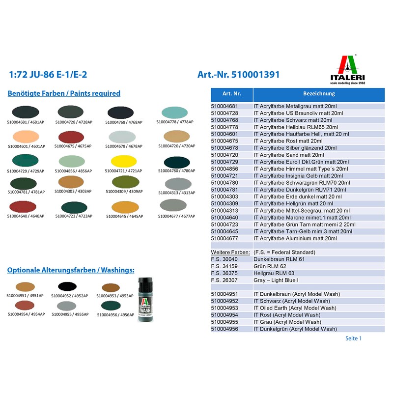 Italeri ITA1391 1: 72 Ju 86 E1/E2 [Model Building Kit]