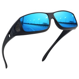 MEETSUN Fit Over Glasses Sunglasses for Men Women,Wrap Around Sunglasses Polarized UV400 Protection A1-Black Frame-Blue Mirror Lens