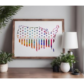 US American Flag Country Shape Stencil Template Reusable for Painting on Walls, Wood, Arts and Crafts (790) - 5.5 x 8.5 Inches