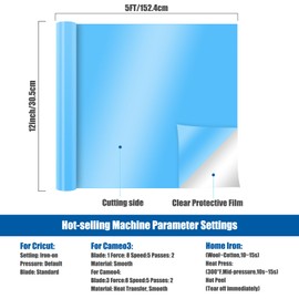 Heat Transfer Vinyl, 12" x 5ft Iron On Vinyl for Fabric, PU Vinyl for DIY T-Shirt, Clothing, Pillows Fabric, Hats, Bags and Other Textiles, HTV Vinyl Roll (Sky Blue)