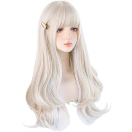 Gothic Lolita Wig, Long, Harajuku Style, GAL Type, Heat Resistant Wig, Cosplay, Beige, White, Everyday, Curly Hair, Gothic Lolita, Lolita Style, Forest Girl, Party, Costume, Wig