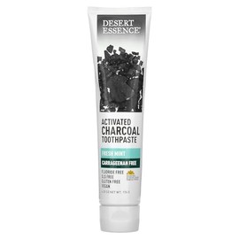 Desert Essence Activated Charcoal Toothpaste - Fluoride and Carrageenan Free - Brighter Teeth and Fresher Breath with Activated Coconut Shell Charcoal, Baking Soda, and Fresh Mint - 6.25 oz