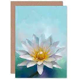 Wee Blue Coo Flower Lotus Painting Greeting Card With Envelope Inside Premium Quality