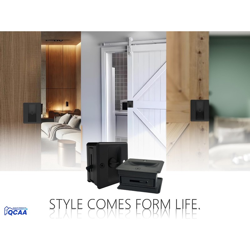 QCAA Solid Brass Sliding Door Pull Privacy Pocket Lock, Matte