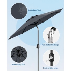 HarmonyHealth 10FT Patio Umbrella Outdoor, Market Umbrella, Table Umbrella with Push Button Tilt and Crank, 8 Sturdy Ribs UV Protection Waterproof for Garden, Pool, Deck, Backyard (Grey)