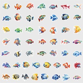50 Pcs Cute Ocean Sea Animal Adhesive Stickers, Waterproof Vinyl Laptop & Bottle Stickers, Kids' Classroom Prizes (Fish)