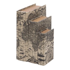 Deco 79 Wooden Decorative Box Faux Book Book Shaped Boxes with World Map Cover, Set of 3 Decorative Keepsake Boxes 14", 12", 9"H, Multi Colored