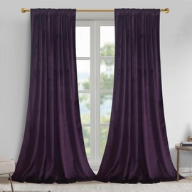 Roslynwood Luxury Soft Deep Purple Velvet Curtains 90 inches Long Back Tab Thermal Insulated Blackout Window Drapes for Living Room/Bedroom/Dining Room, W52 x L90, 2 Panels