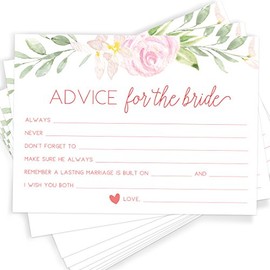 Printed Party Advice and Wishes for the Mr and Mrs – Wedding Advice Cards for Bridal Shower, Games and Favors for Guests, Pink Floral Design, 50 Guests