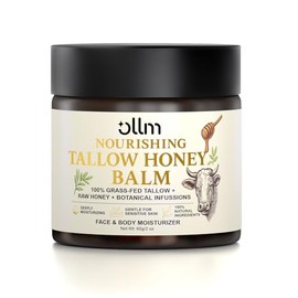 Beef Tallow for Skin: Grass Fed Tallow and Honey Balm With Raw Honey and Beeswax, Tallow Face Moisturizer Safe for Babies, Moms, and All Skin Types, Light Scent