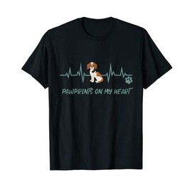 Beagle Dog Owners Cute Funny Heartbeat Pawprints On My Heart Men Women Kids T-Shirt