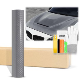 60"x60" (5FTx5FT) Gray 7D Carbon Fiber Textured High Gloss Vinyl Wrap Auto Car Sticker Decal Film Sheet Bubble Free Air Release Technology with Tool Kit