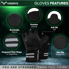 VISERYS Weight Lifting Glove with Wrist Support + Weight Lifting Strap for Men and Women (Red, M)
