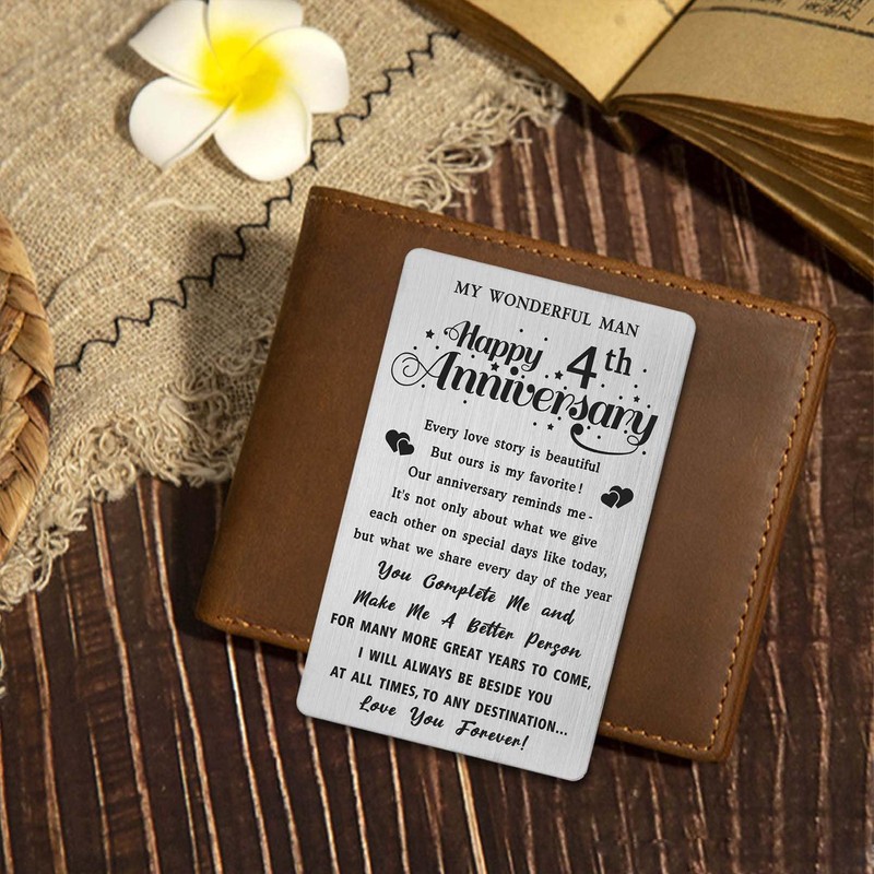 4th Wedding Anniversary Card Gifts for Him Husband, 4 Year