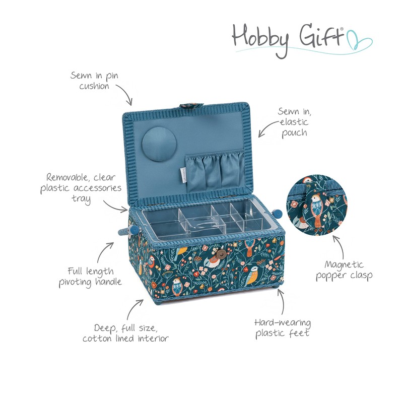 Hobby Gift Medium Sewing Craft Hobby Storage Box, Rectangle, Aviary