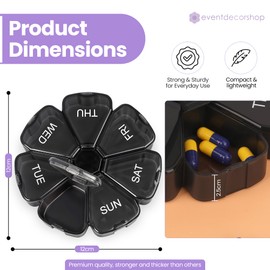 Event Decor Shop Event Decor Shop Pill Case C 7 Day Weekly Medication Organiser in Black with Day Labels & Easy Open Lids C Flower Design Travel Pill Box for Tablets, Vitamins, Supplements & Daily Use