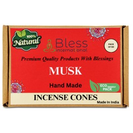 Bless International Musk 100%-Natural-Incense-Cones Handmade-Hand-Dipped Organic-Chemicals-Free for-Purification-Relaxation-Positivity-Yoga-Meditation The-Best-scents (60 Count)