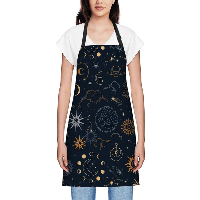 Smooffly Sun Moon Star Apron,Adjustable Neck Bib Apron for Men