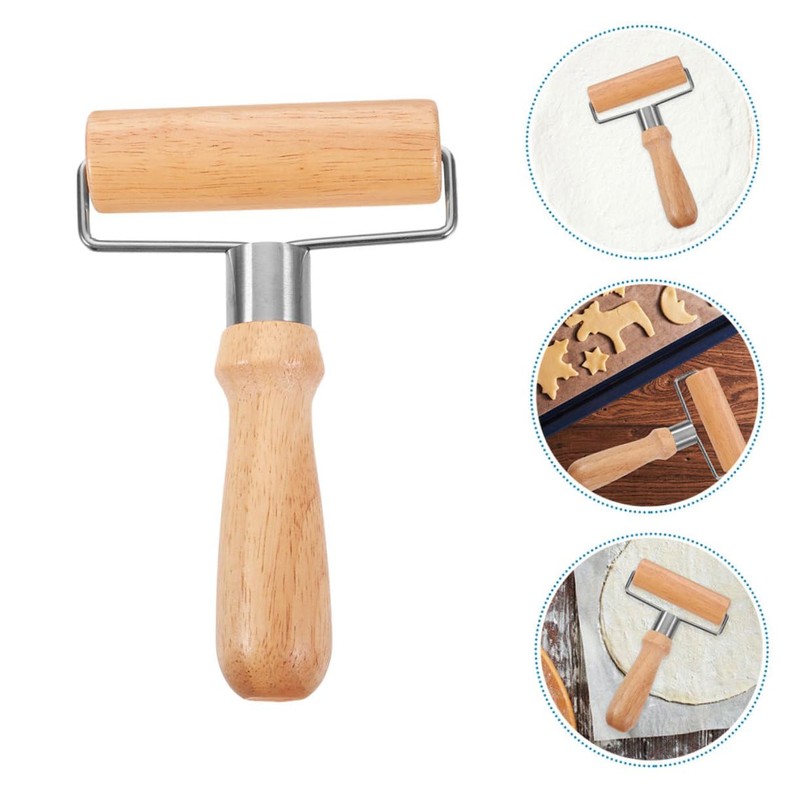 Mikinona Wooden Rolling Pin Pizza Dough Docker Pastry Roller Baking