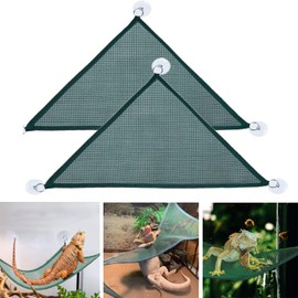 2Pack Bearded Dragon Lizard Hammock, KABASI Triangle Shape with Strong Suction Cup Reptile Breathable Mesh Hammock, Terrariums Habitat Decoration for Large & Small Geckos, Chameleon, Dark Green