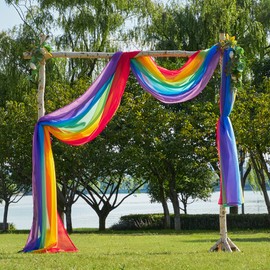 PONY DANCE Canopy Bed Curtains, Baby Valance, Hands-Free Decoration for Birthday Party, House Bed Curtain, Colour Gradient, Transparent Tulle Fabric, Vivid Rainbow, 1 Piece H 548 x W 152 cm