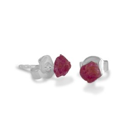 Natural Raw Ruby Stud Earrings 5-6mm 925 Silver, Sterling Silver Ruby Sterling silver, Ruby