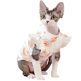QBLEEV Sphynx Cat Clothes Summer Pajamas, Stretchy Cotton Shirts for Hairless Cats, Anti-Lick Recovery Vest for Cats Only, Easy On/Off Kitten Outfit, XS-2XL